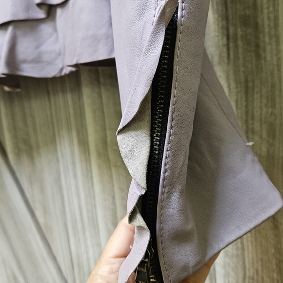 Pierotucci Lilac Vera Pelle 100% Leather Asymmetrical Zip Biker Jacket - Picture 14 of 16